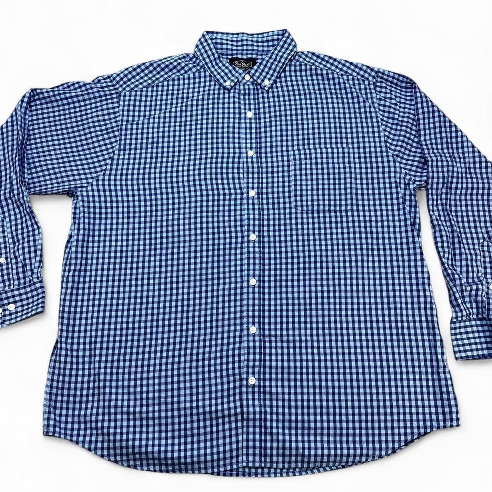 Nat Nast Luxury Originals Mens XL Blue Gingham Check Button Down Shirt L/S